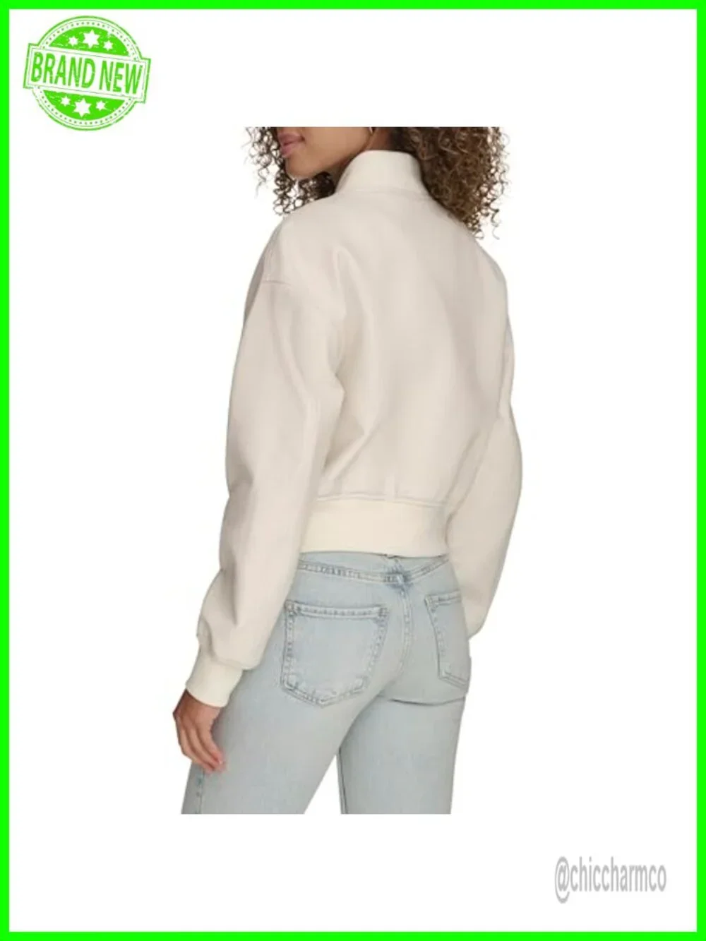 Women's Cropped Varsity Bomber Jacket Snap Front PU